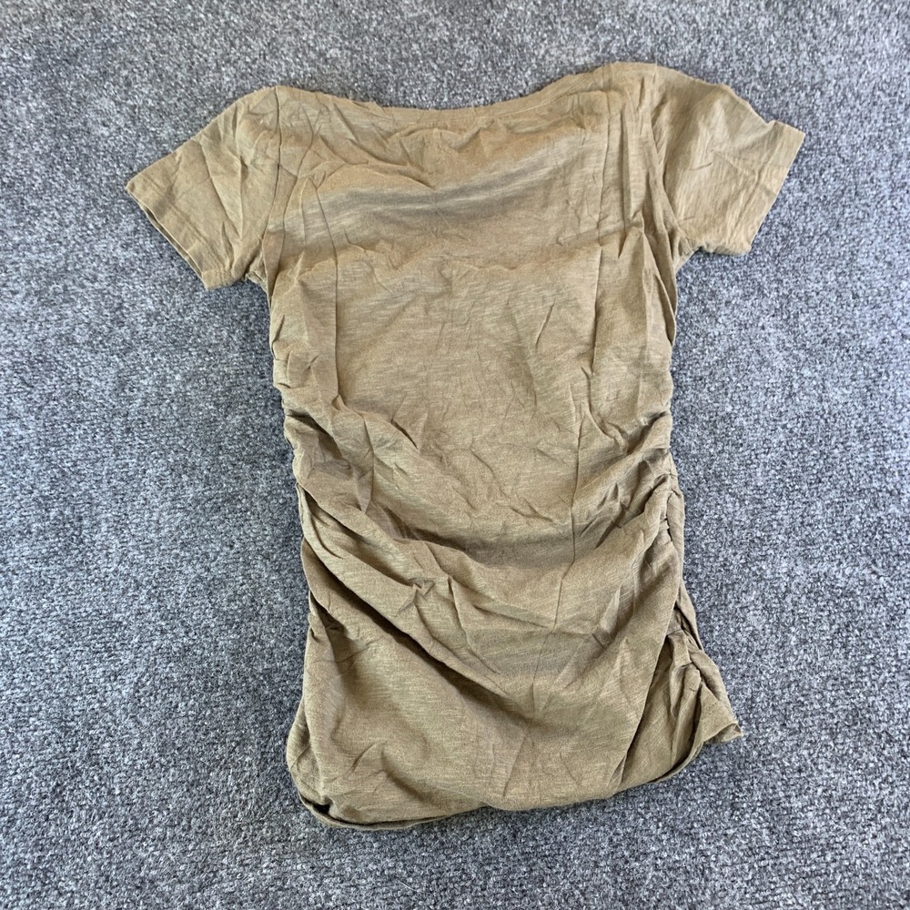 Caslon T-Shirt Dress Womens 2XS Khaki Cotton Ruched V-Neck Short Sleeve Casual - Picture 7 of 8
